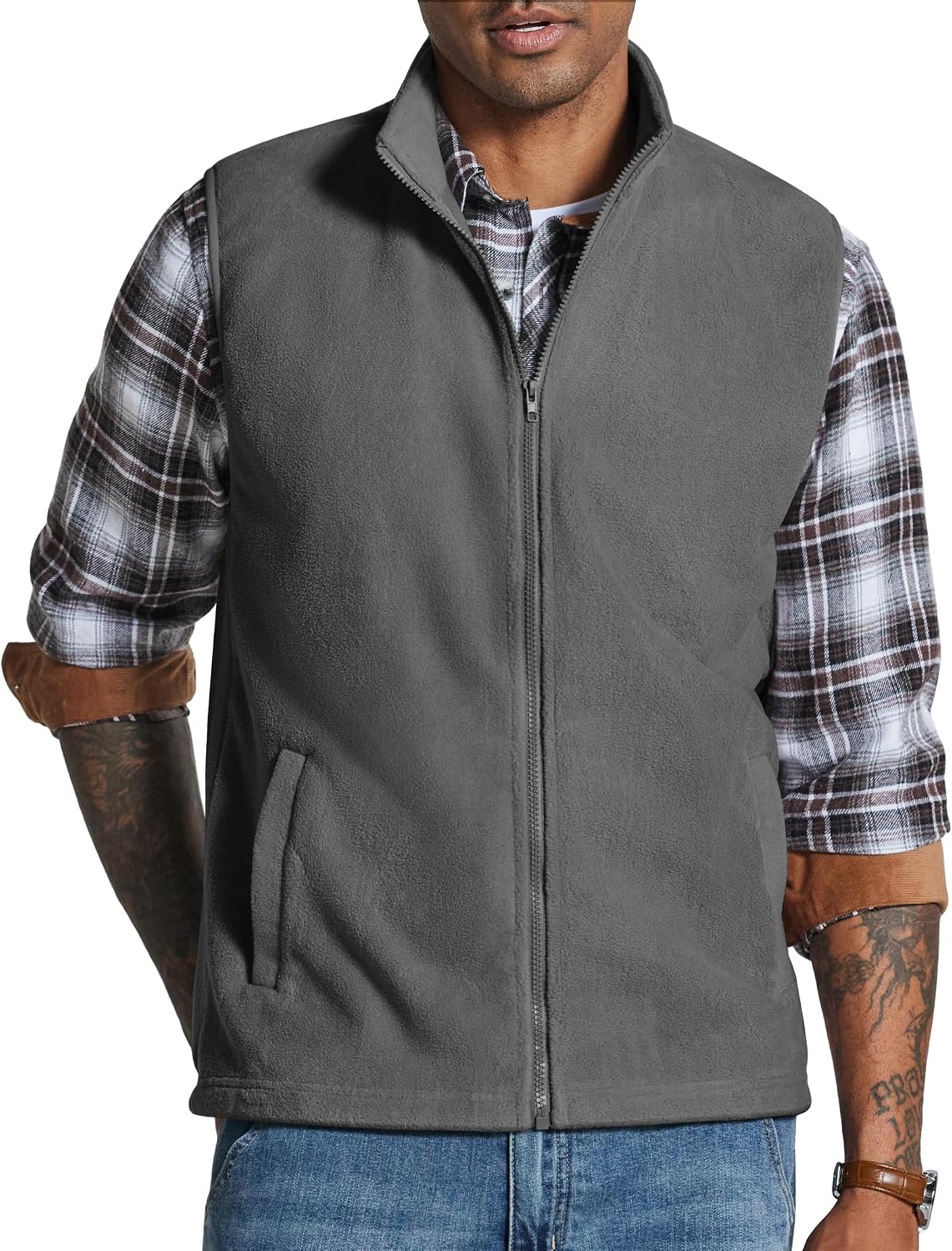 COOFANDY Men's Polar Fleece Vest Lightweight Sleeveless Zip Up Jacket Warm