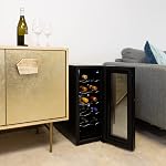 Koolatron 12 Bottle Wine Fridge – Freestanding Wine Cooler with Glass Door, 1.2 Cu Ft (33L) Beverage Can Refrigerator, Digital Temperature Control, Ideal for Red, White & Sparkling, Champagne