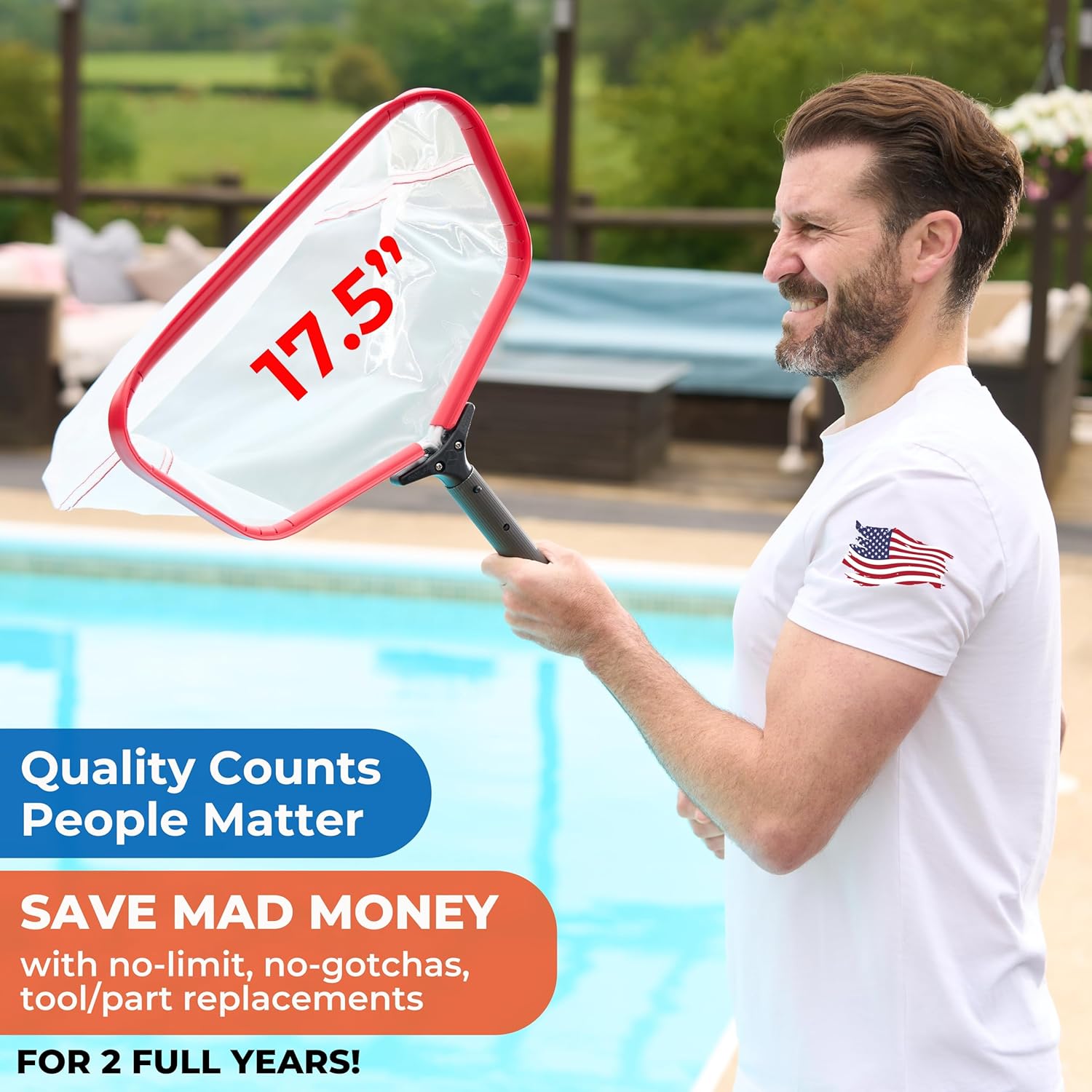 ProTuff 17" Silt Net Pool Skimmer – 2 Year Unconditional Free Replacement – Durable Fine Mesh Net for Silt & Debris – Heavy-Duty Aluminum Frame, Deep Bag for Easy Cleaning
