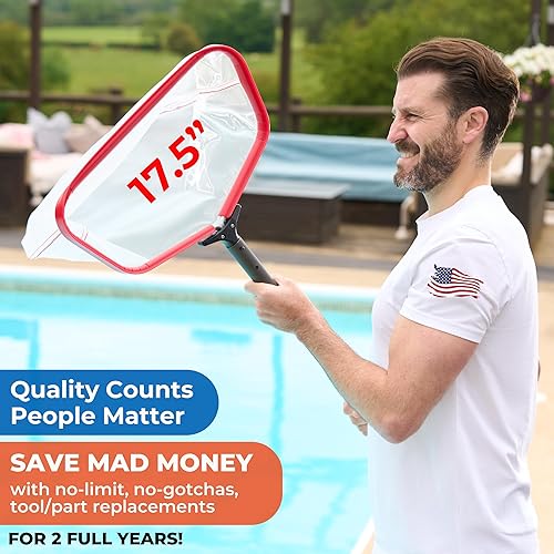Vista 64 de ProTuff - Red de desnatador de piscina, viene con red plana resistente, malla fina para hojas, limo y polen, marco de aluminio fuerte, clip