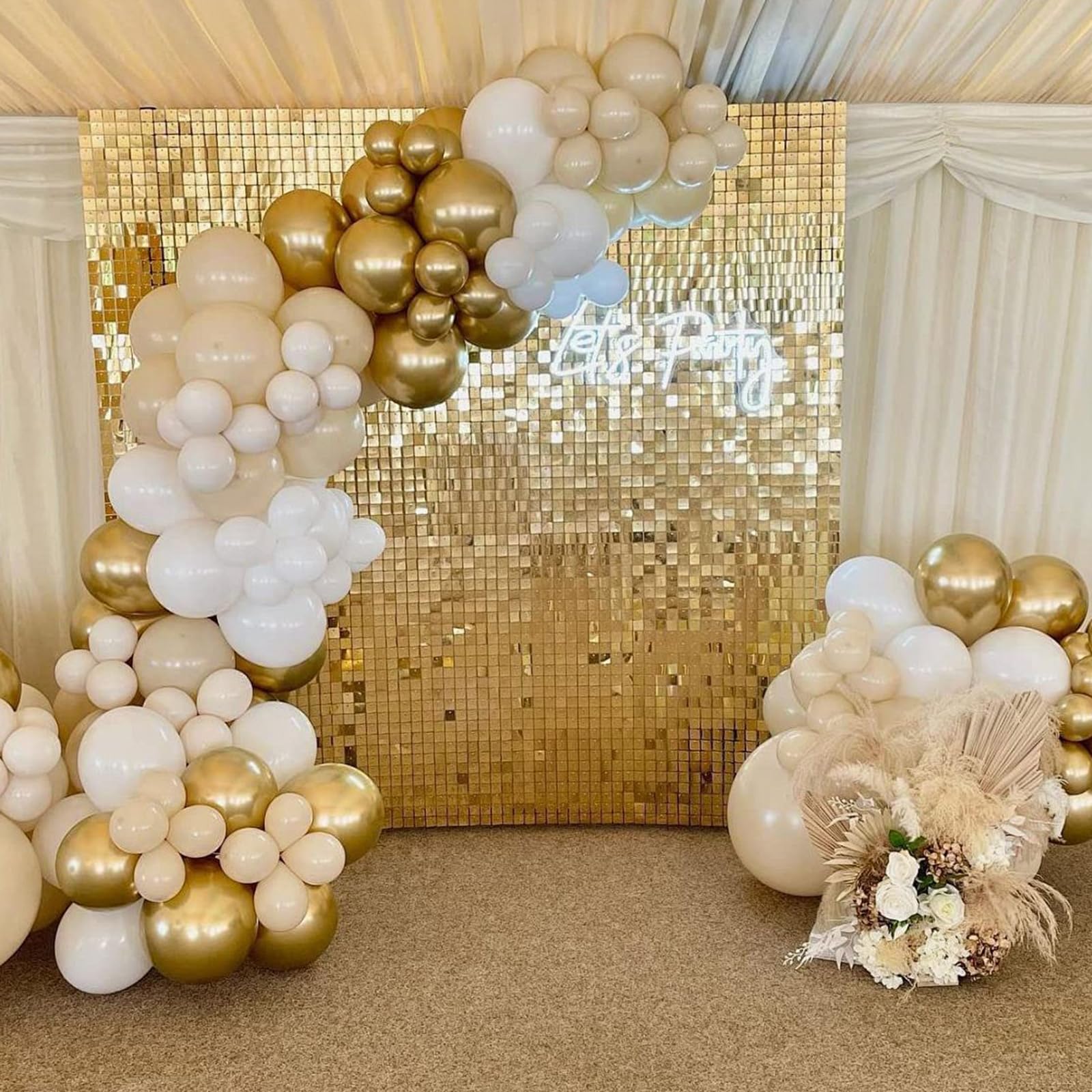 120pcs Metallic Gold Balloon Arch Kit, 18 12 10 5 inch Chrome Gold Latex Balloons Different Sizes Metallic Gold Balloon Garland for Graduation Engagement Wedding Birthday Party Decorations