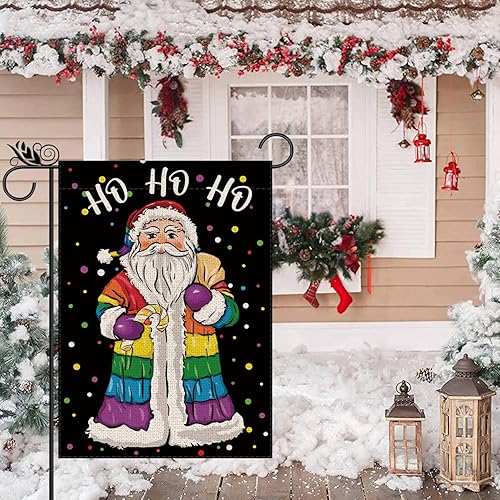 Miniatura 6 de Bandera de jardín de Navidad, diseño de Papá Noel, arco iris, banderas de doble cara para exteriores, LGBT, lesbianas, gay, transgénero, decoración