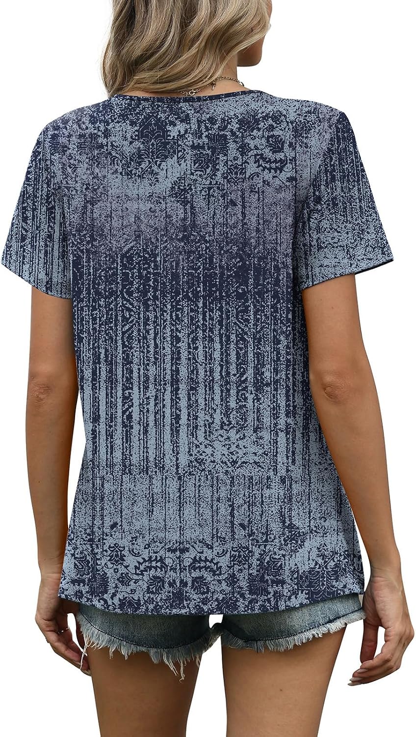 WIHOLL Women T Shirts Pleated Short Sleeve Tops Business Casual Dressy Blouses thumbnail