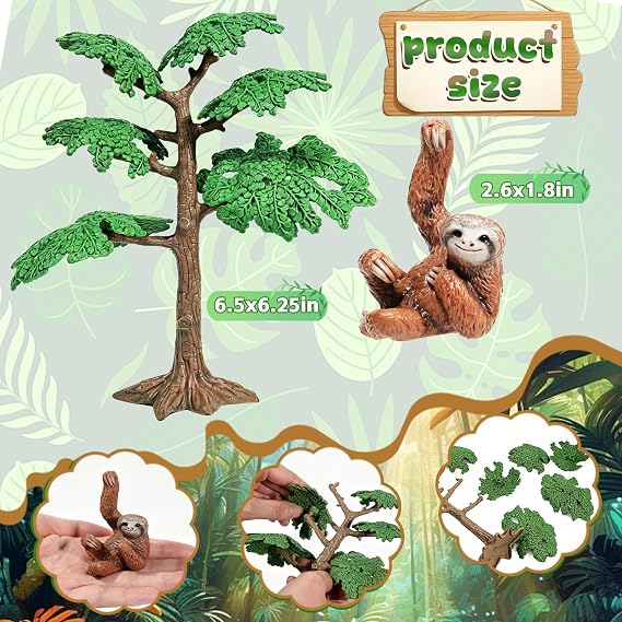 Rileryan Realistic Sloth Figurine Plastic Sloth Wild Animal Figurine | for Collection Desktop Decoration Cake Topper
