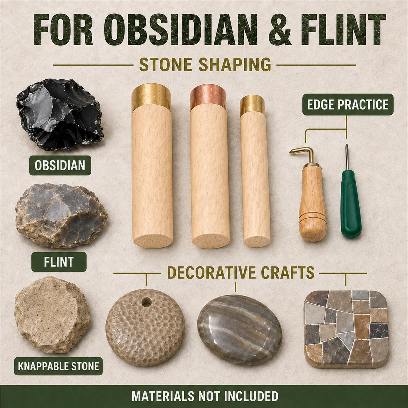 Kit de talla de sílex con percutores de cobre y retocadores para artesanos