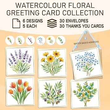 30 Pack Blank Greeting Cards with Envelopes & Stickers Gold Foil