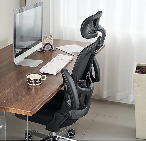 Miniatura 8 de Silla de oficina, malla ergonómica transpirable, brazos abatibles y respaldo alto ajustable, cómoda silla de computadora para oficina en casa