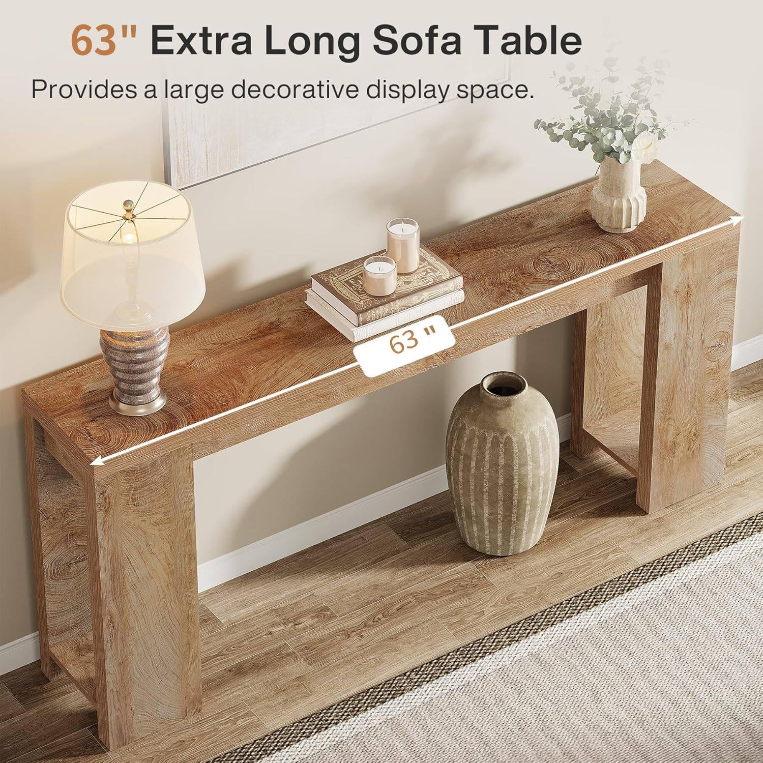 Tribesigns Mesa Consola, 160 x 29,5 x 85 cm, Mesa Auxiliar, Mesa de Sofá de Madera Rústica para Entrada, Pasillo, Salón, Marrón Roble Claro