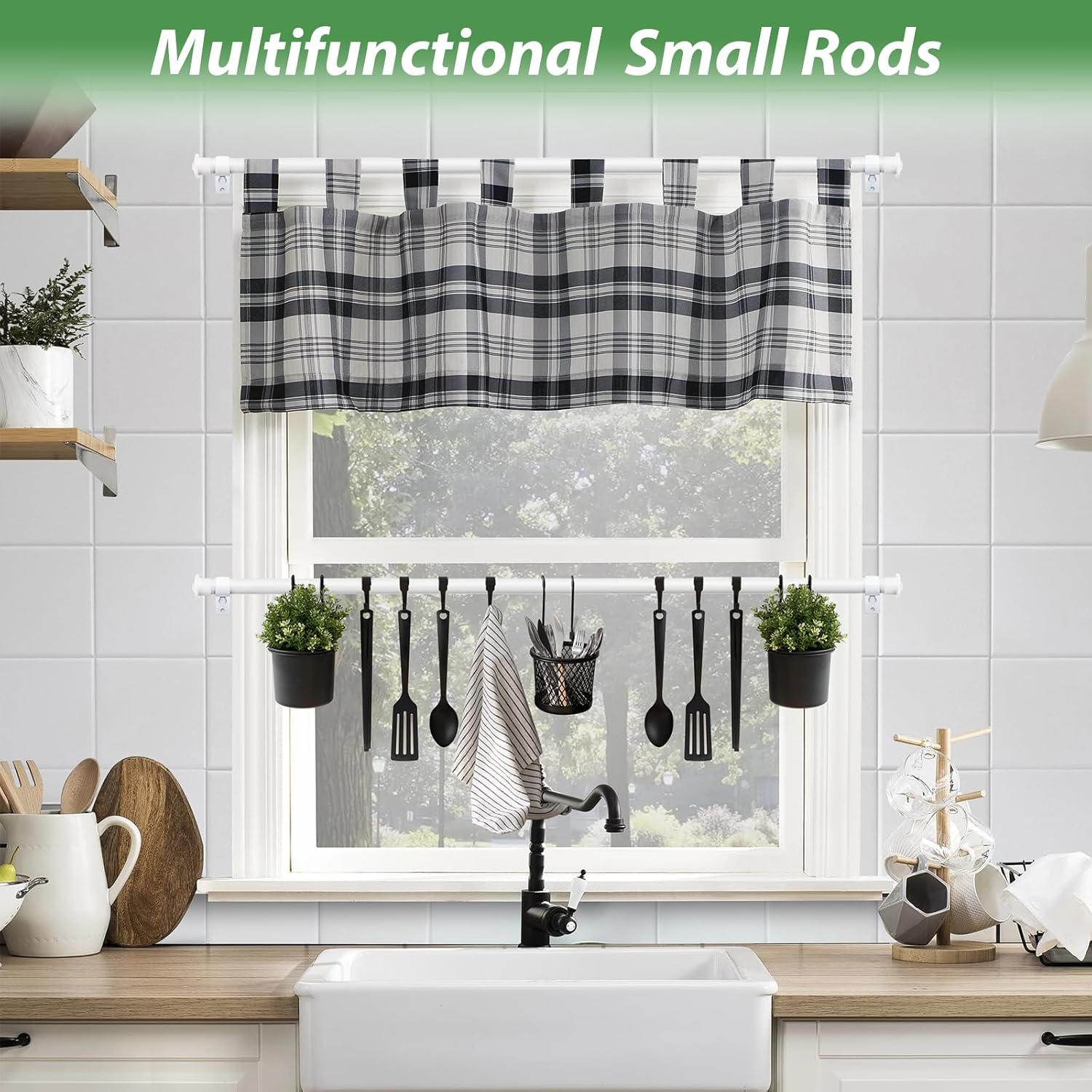 White Curtain Rods 2 Pack - 5/8 Inch Standard Curtain Rods with Brackets for Windows 60 to 122 Inch, Screw-Together Adjustable Drapery Curtain Rod Set