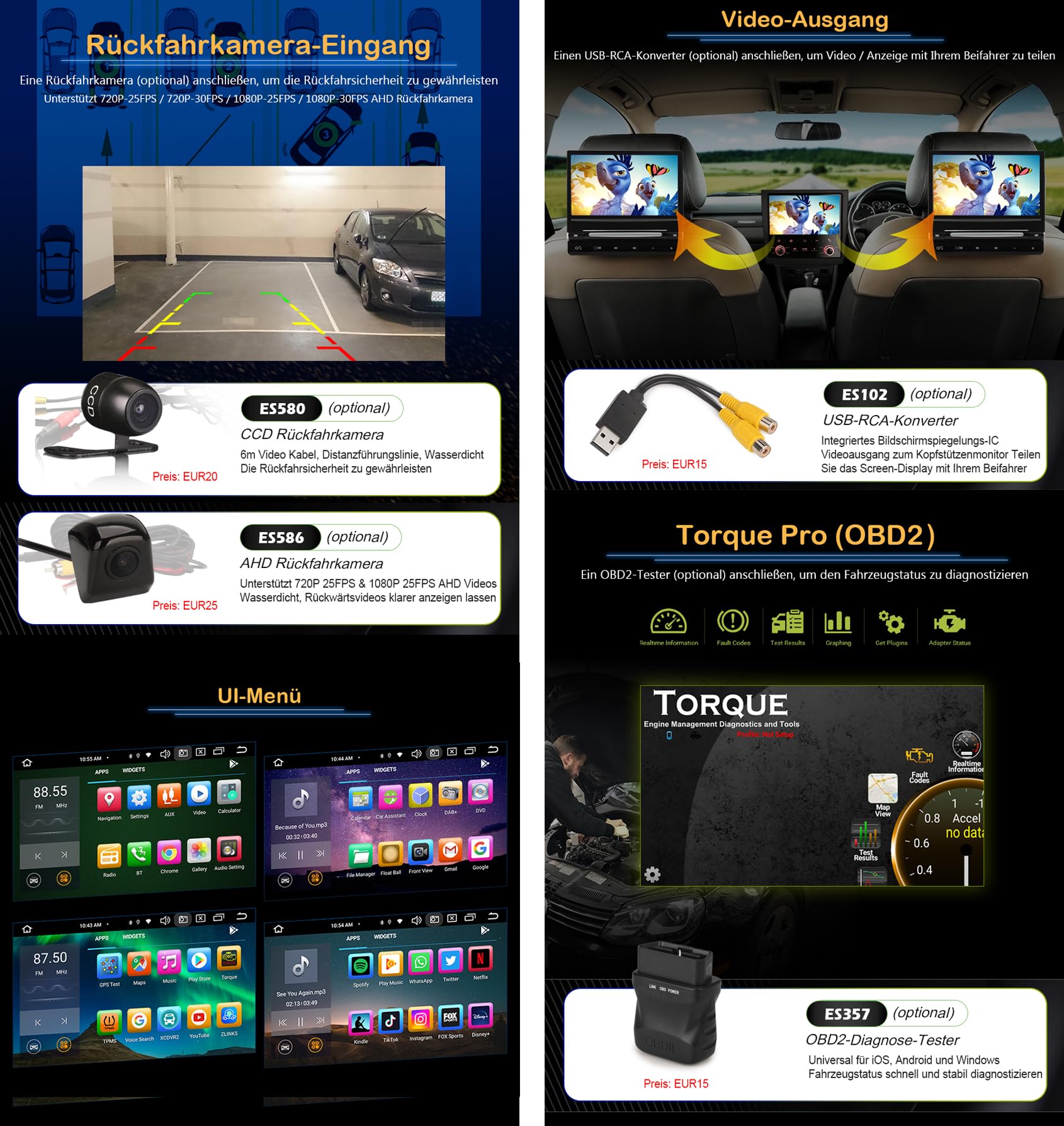 Erisin 7 pollici 8-Core 4GB+64GB Android 13 Autoradio Bluetooth GPS Navigatore per VW Passat Golf 4 Sharan Polo Lupo T5 Skoda Octavia Seat Ibiza 6L CarPlay Android Auto WiFi DSP DAB+CD USB OBD2 FM RDS