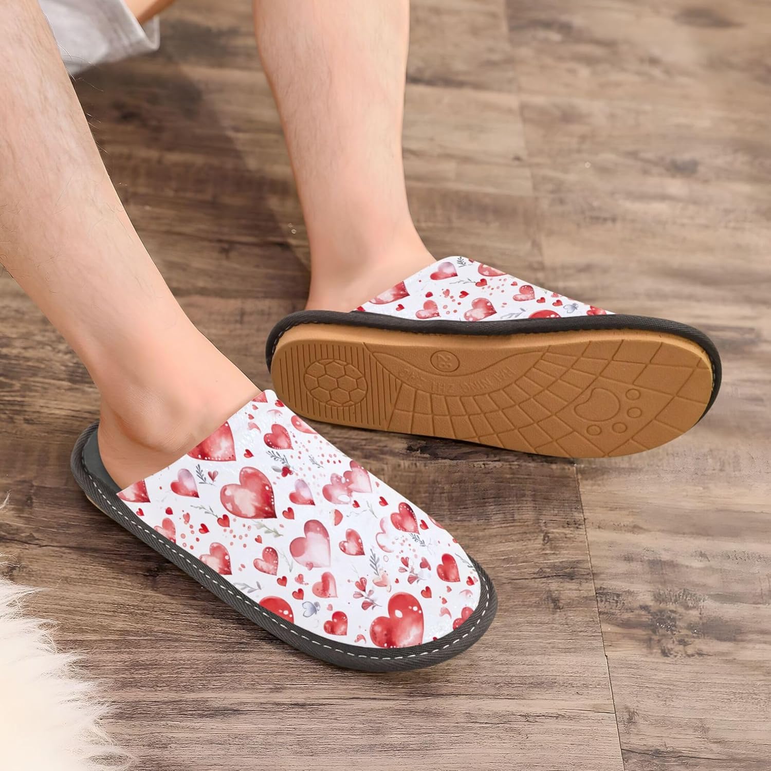 Hearts House Slippers – Cozy Fuzzy Slippers for Guests, Washable & Disposable, Perfect for Shoeless Home, Spa & Hotel Use A112887