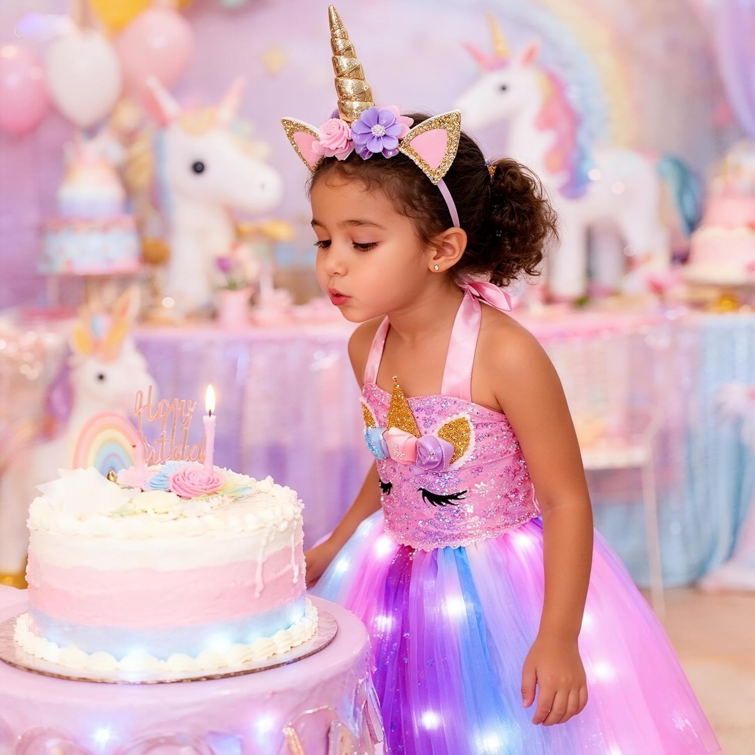 LED Light Up Unicorn Dress for Girls, Pink Unicorn Costume for kids 3-8Y, Unicorn Birthday Outfit for Princess - Image 4