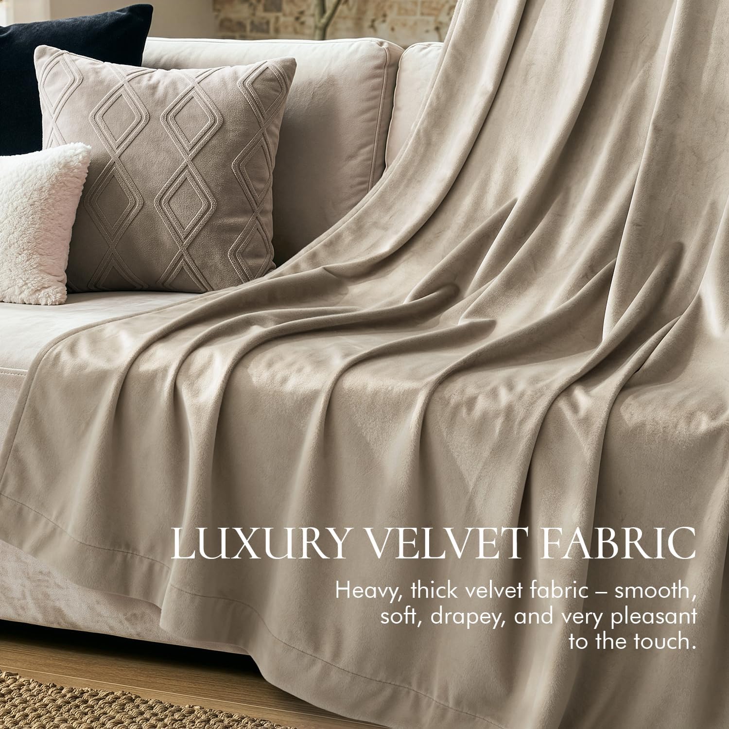  Light Taupe Blackout Velvet Curtains Drapes 84 Inch Long 52"x84" thumbnail