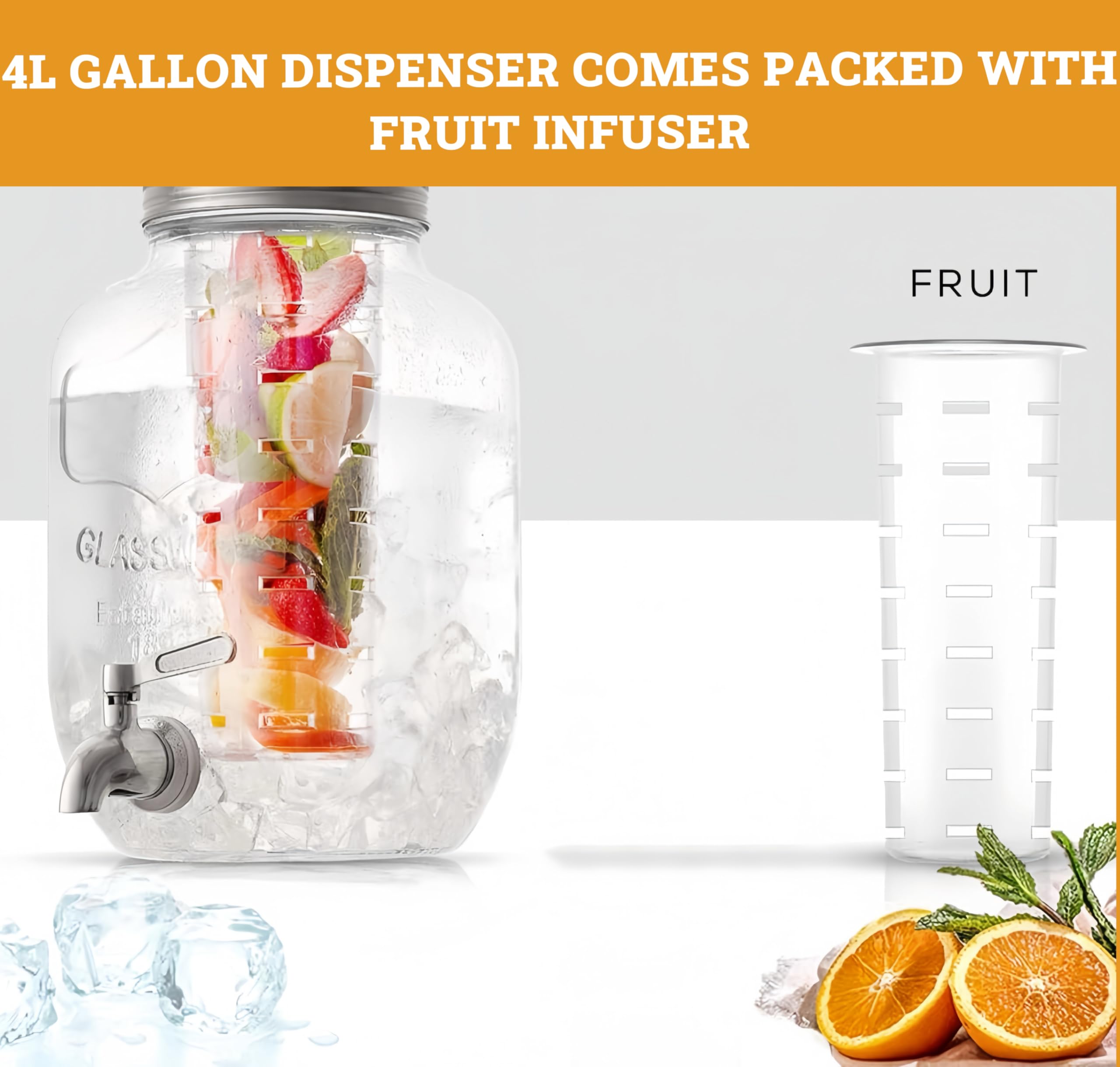 Distributeurs De Boissons En Verre 2x4L Avec Robinet, Distributeur Boisson En Verre Avec Support Et Robinet En Acier Inoxydable, Bocal pour Sublimez vos Cocktails Fêtes et Anniversaires
