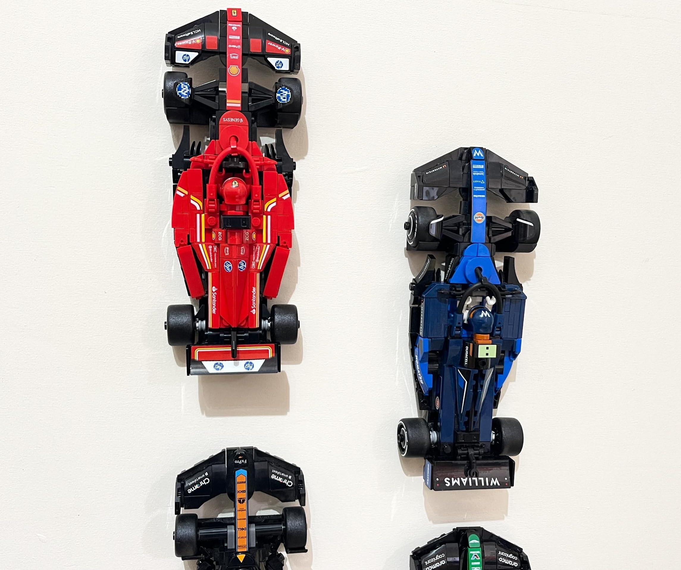 3Dudes & Dad Wall Mount Display Brackets compatible with LEGO Speed Champions Cars - Custom Storage Hooks for 8-stud wide models - 3D Printed Plastic - Supplied With Mounting Hardware - 4 pack