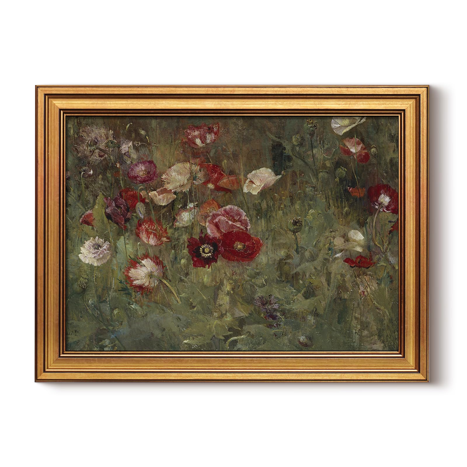 HUARCEY Gold Framed Canvas Wall Art Poppies Floral Prints, 12x16 Inch