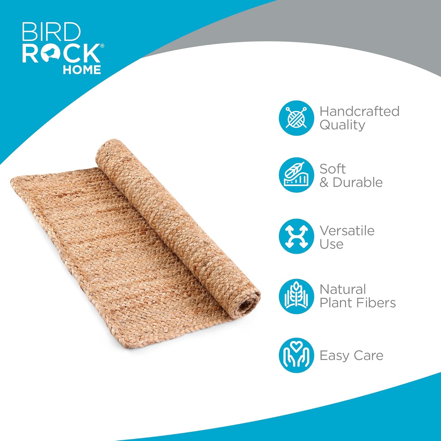 BIRDROCK HOME 3x5 Jute Rug – All-Natural, Soft & Durable – Perfect for Entryways, Kitchens, or Layering – Classic Neutral Tones, Handcrafted & Braided