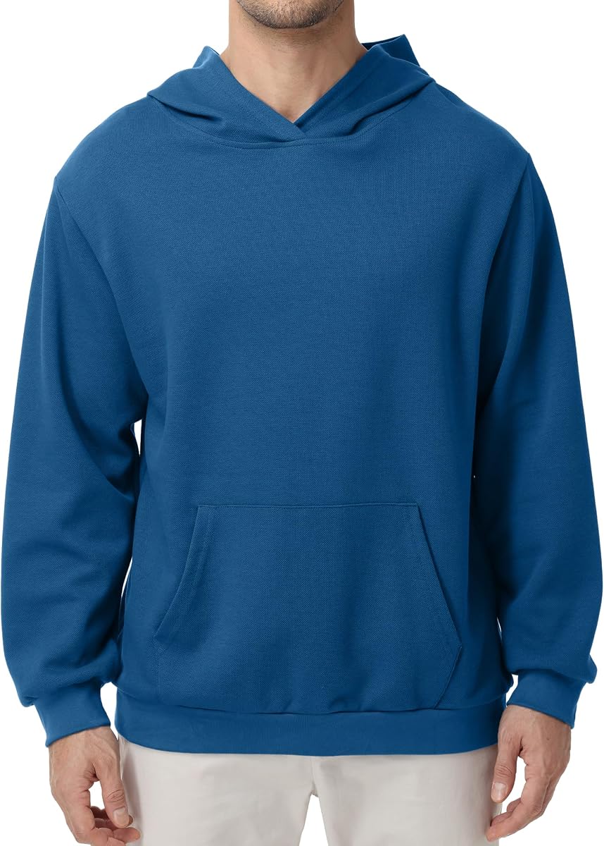 Sudadera con capucha de algodón ligero para hombre, sudadera de manga larga | Sudadera de algodón de color sólido con capucha sin cordones y ajuste relajado para capas informales de primavera y otoño