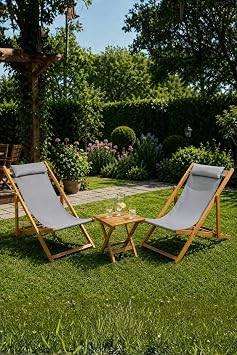 Reyo Ah ap Katlan r  ezlong Set, 2  ezlong ve 1 Sehpa, Gri Minderli, G rgen, Balkon, Bah e, Teras ve Plaj i in, Modern Stil