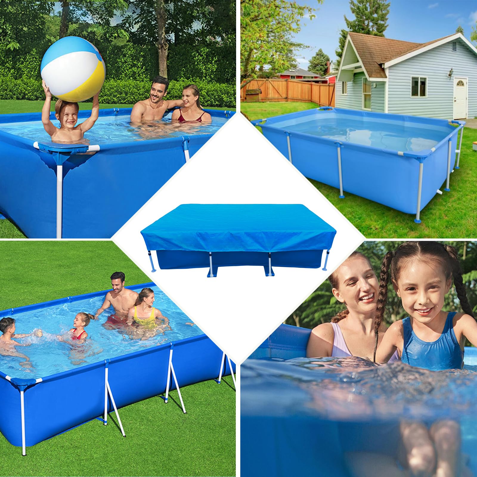 Bâche Piscine Rectangulaire 450 x 220 cm Bâche de Couverture pour Piscine à Cadre Rectangulaire 4,50 x 2,20 m Pool Cover Bâche Solaire Estivale et Hivernale Imperméable et Anti-Poussière