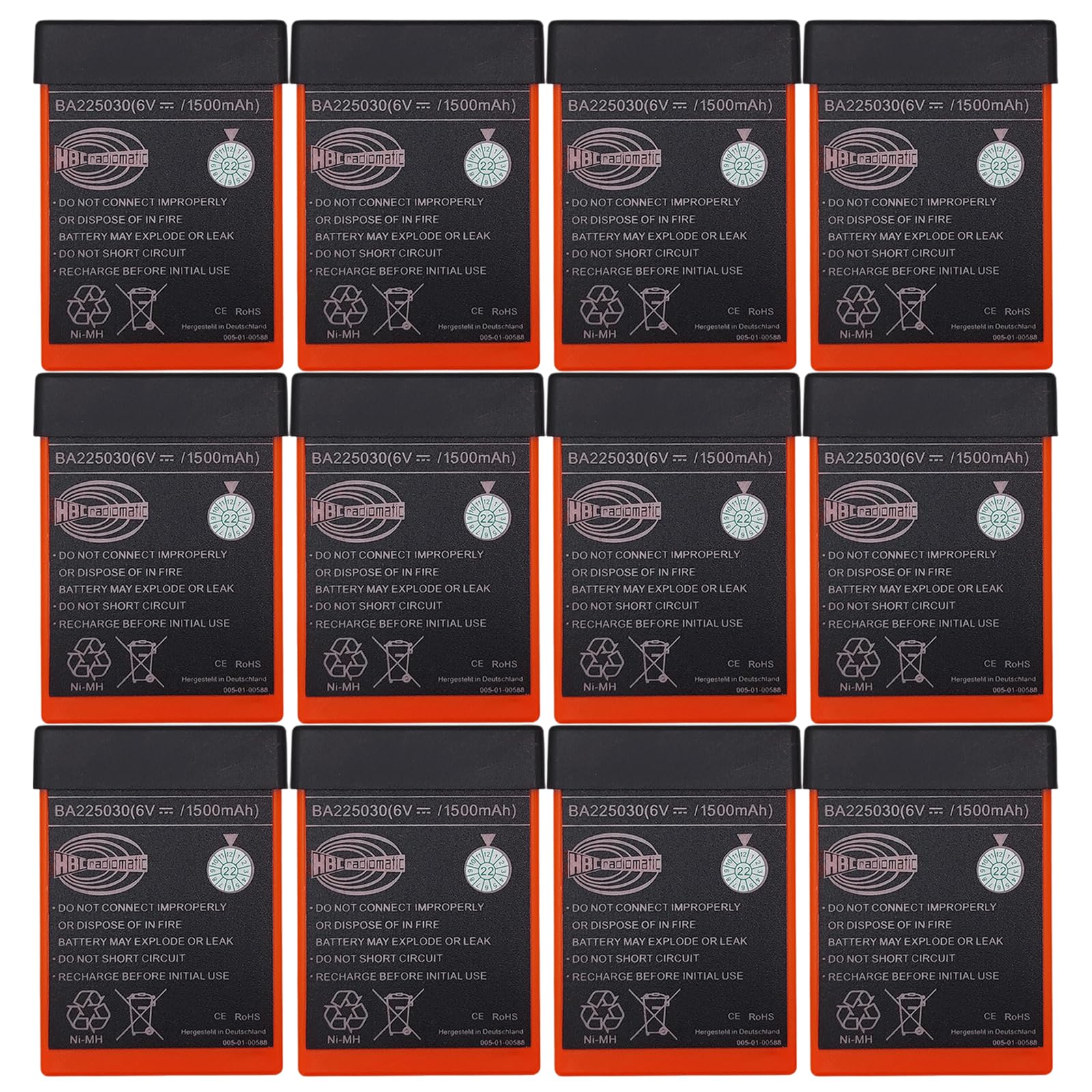 <12-Pack> BA225030 6V 1500mAh HBC Radiomatic Ni-Mh Rechargeable Battery BA225030 for HBC Crane Remote Control Pump Truck