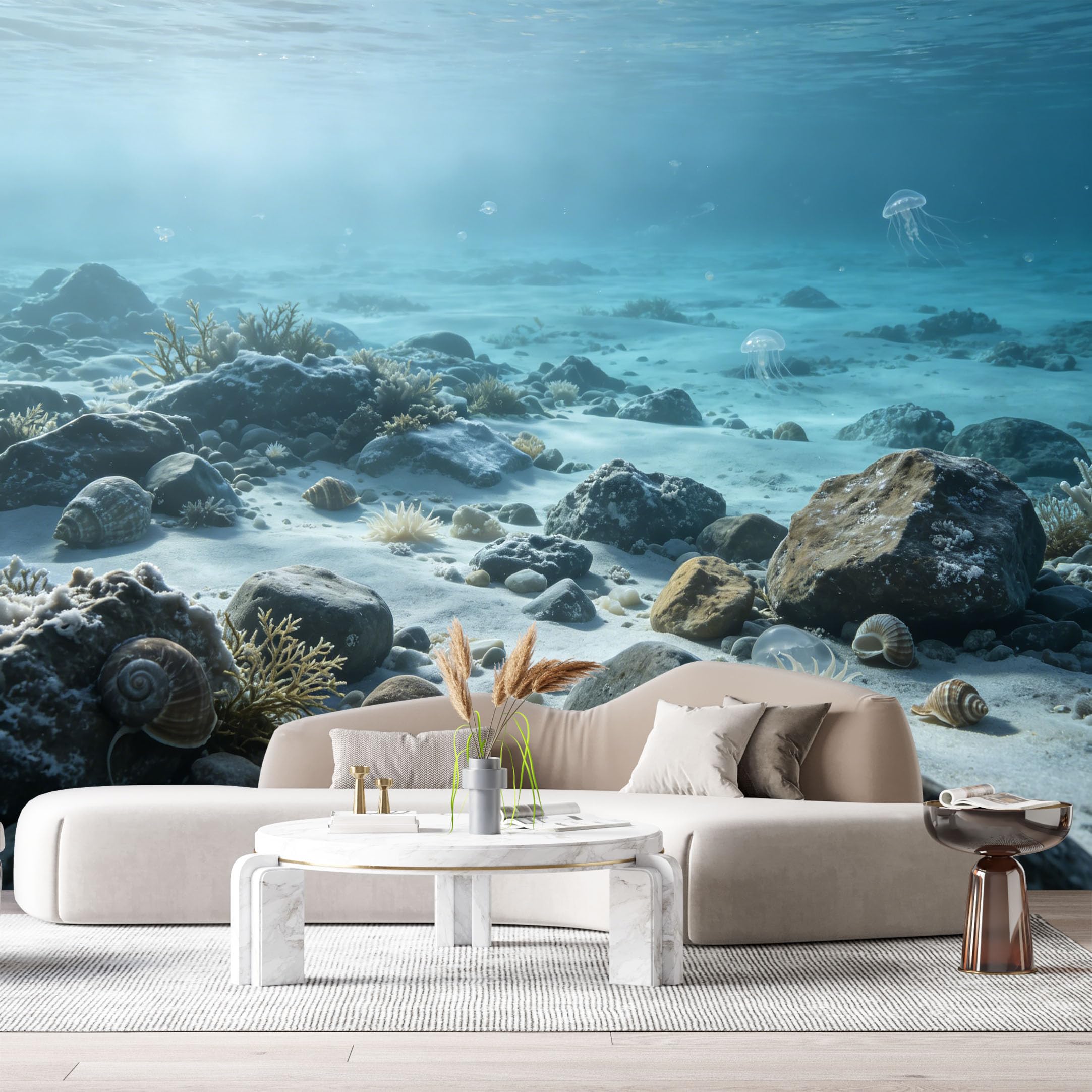 Custom Size Wall Murals Ocean Marine Jellyfish Underwater Sand Rocks SelfAdhesiveWall Fabric Removable Wallpaper Wall Decor for Living Room Bedroom Bathroom