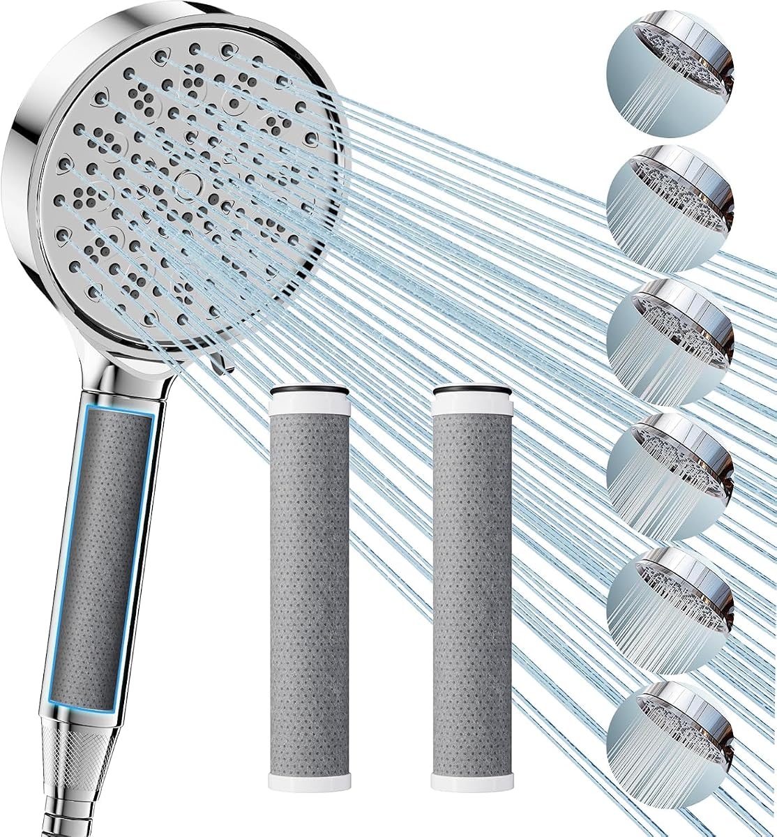 Cobbe Hard Water Filter Shower Head and Hose with 3 Pack 2.0 Carbon Shower Filter, Water Softener Showerhead, 6 Mode High Pressure Shower Heads for 99% of Chlorine Remove, Chrome