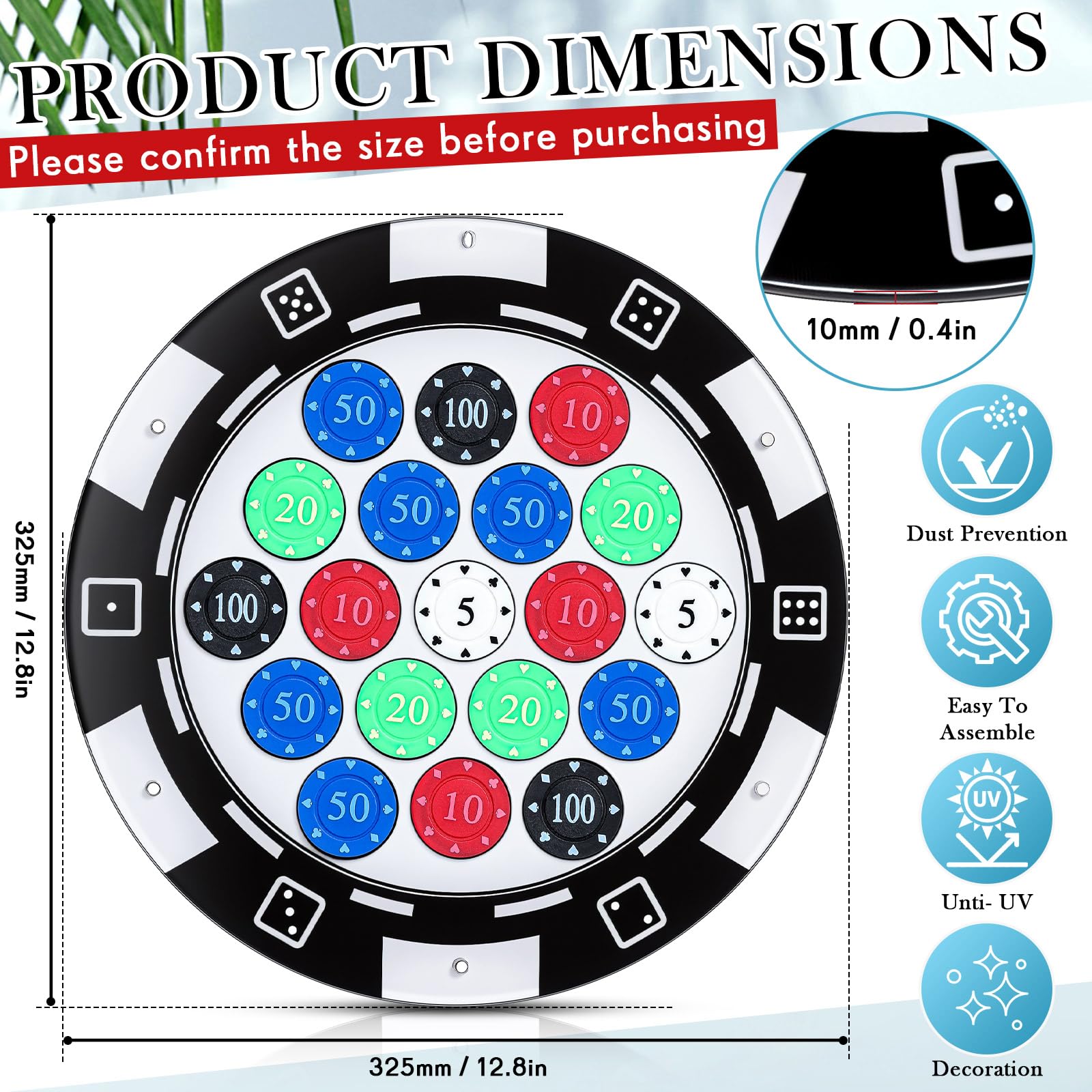 GlikCeil Casino-Chip-Halter, 13,5 x 22,9 cm, Wandmontage, Vitrine für 24 Pokerchips, Acryl-Pokerchip-Tabletts, Acryl-Display-Rahmen für Münzsammler und Zubehör
