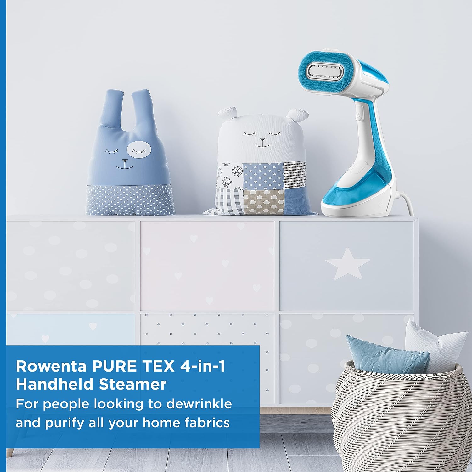 Rowenta Pure Tex 4-in-1 Handheld Steamer for Clothes, 1700W, XL 6.8 Ounce Water Tank, 25 Second Heat Up, Powerful Steam, Reversible Pad System, DR9530U1
