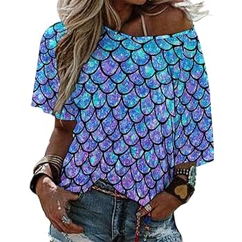 Ykklima Ombre Mermaid Teal Purple Fish Scale Pattern Womens