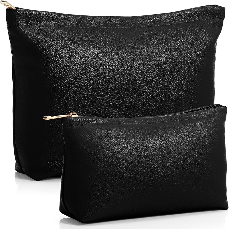 Necessaire de maquiagem Kigeli em PU, preta, pacote com 2