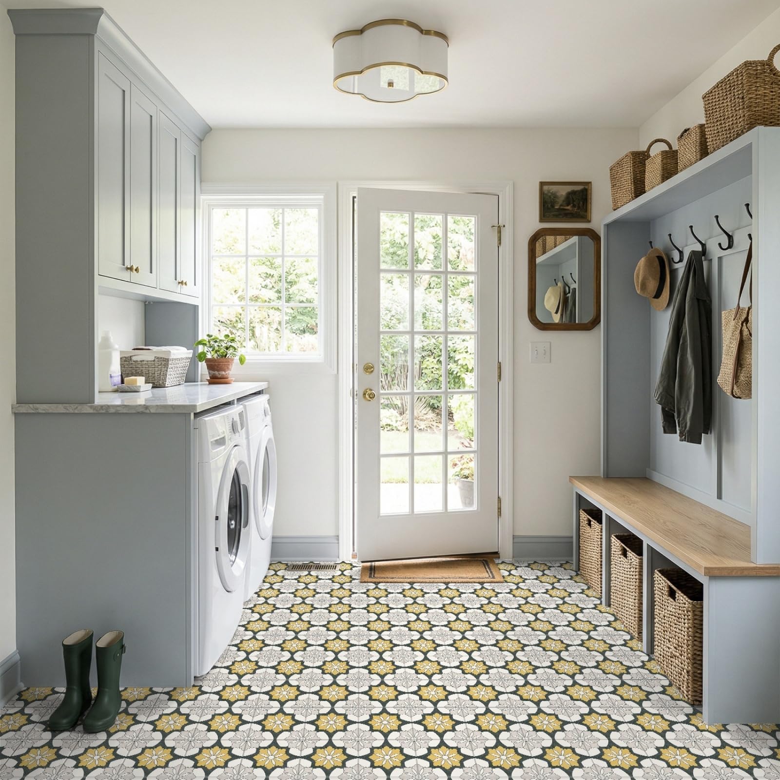 Naklejki na płytki beżowy żółty kwiat naklejki na płytki kuchenne wodoodporne naklejki winylowe samoprzylepne łazienka backsplash dekoracyjne pokrowce 30 x 30 cm/10 szt
