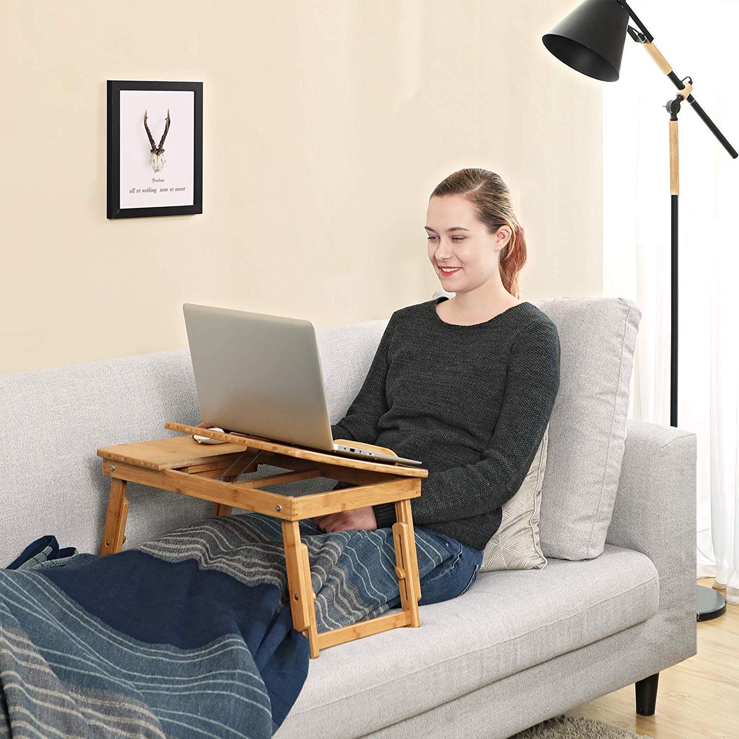 Citaaz Laptop Desk Tray, Breakfast Serving Bed Tray, Computer, Notebook Holder & Stand, Adjustable & Foldable with Flip Top, Bamboo (B09G6ZMRC1) Amazon Price History, Amazon Price Tracker