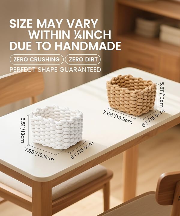 Small Cotton Rope Basket 2 Pack, White Shelf Storage Bins for Desk Vanity by AmorousCat - Used condition - Image 2