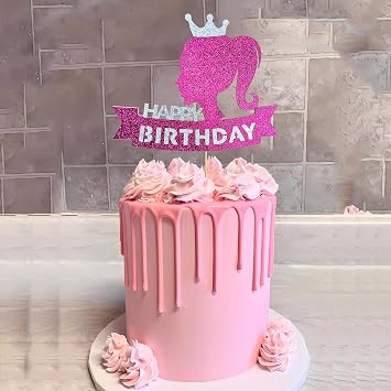 1Pcs Hot Pink Girl Happy Birthday Cake Topper - Glitter Girl Theme Cake Decoration - Crown Birthday Party Supply for Women