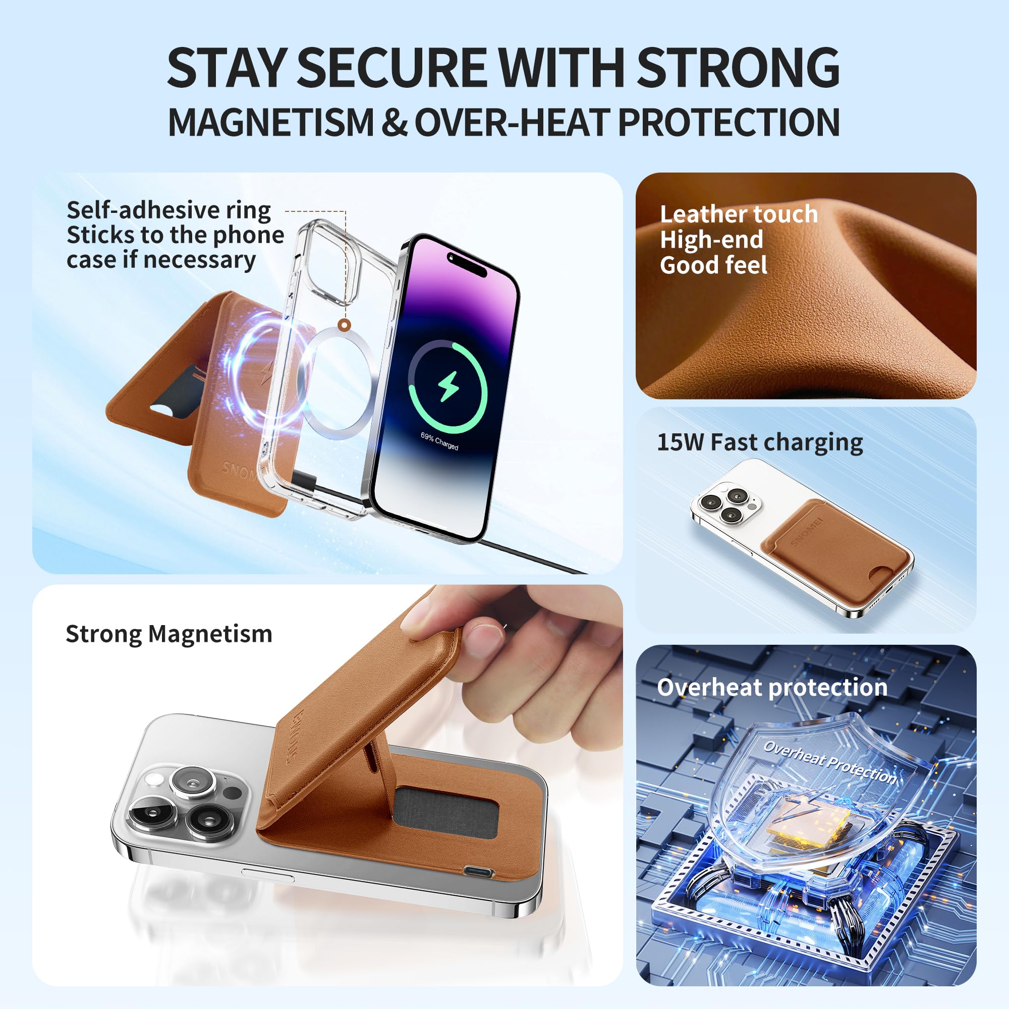 Supporto per caricabatterie wireless magnetico pieghevole compatibile con iPhone 16/15/14/13/12, Apple Watch, AirPods, pelle [PU] Supporto per cellulare a ricarica rapida wireless con porta carte