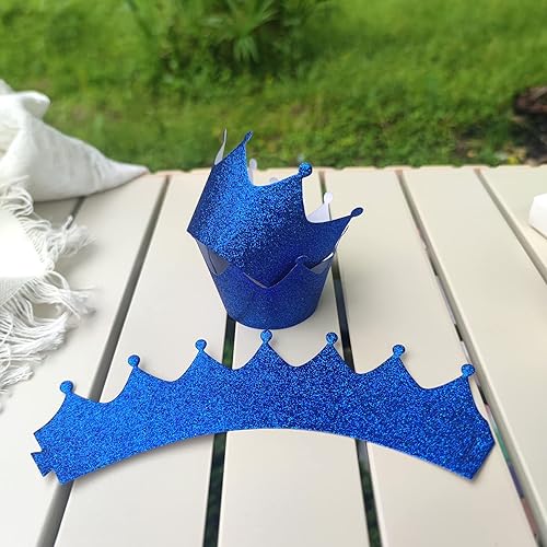 Miniatura 4 de Copas de papel para tartas de corona, con purpurina azul, para magdalenas, estuche para hornear para bodas, fiestas de cumpleaños, decoración de