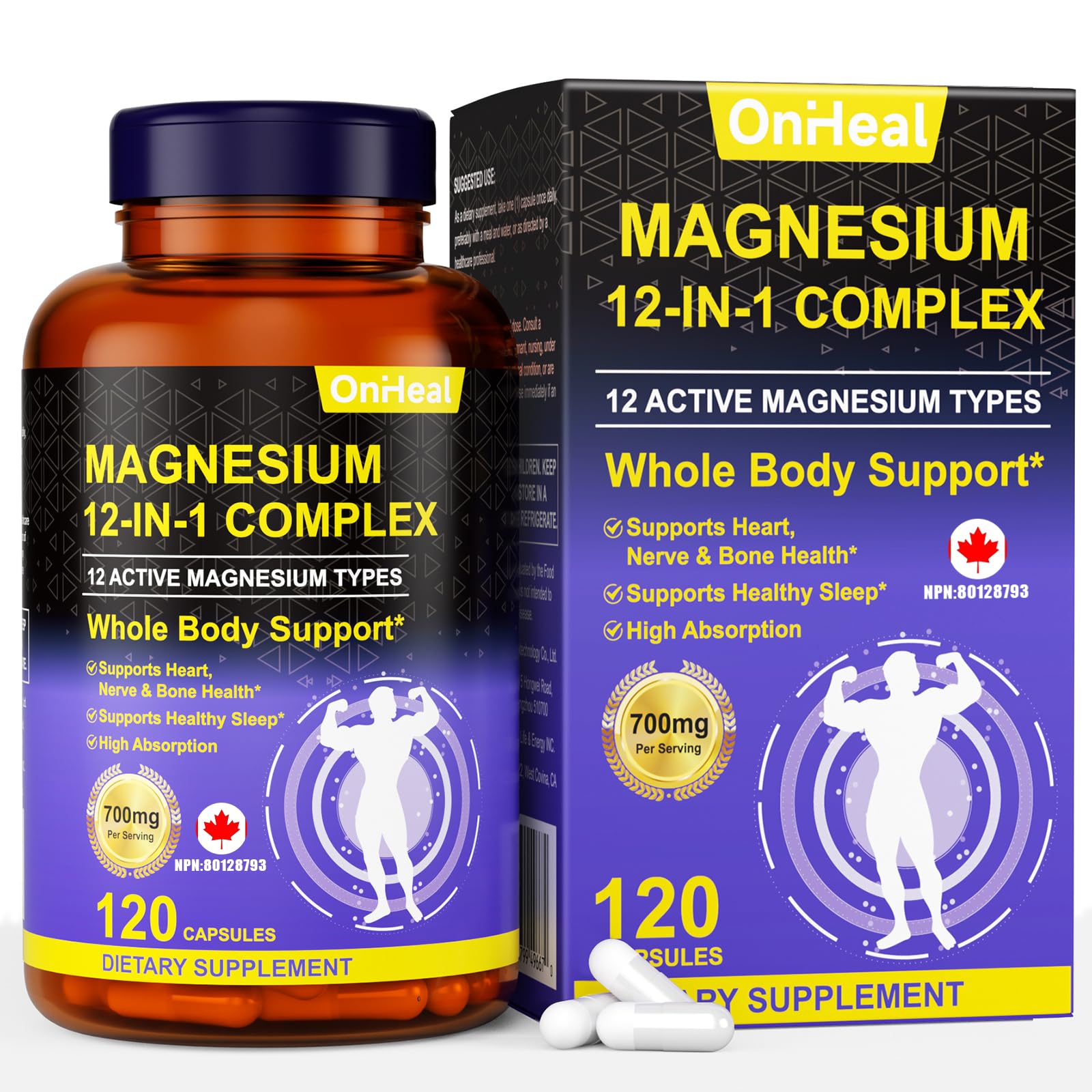 LABJD Magnesium Complex 700mg 12-in-1 Magnesium Supplement with Glycine Citrate Malate Oxide Taurine Aspartic Acid Magnesium Relaxation, Muscle & Heart Support, Vegan 120 Capsules