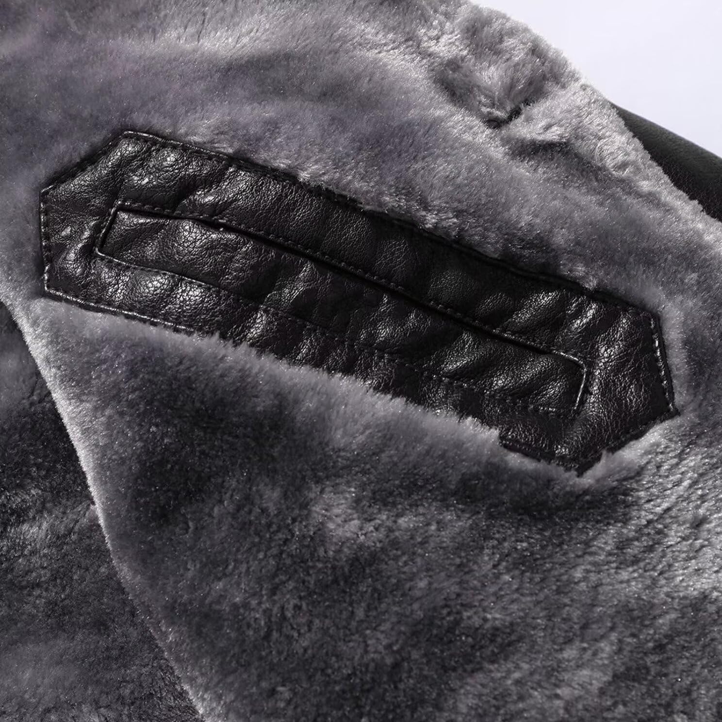 Men's Vintage Fur Collar Faux Pu Leather Jacket Fleece Sherpa Lined Long Coats Heavyweight Button Up Jacket