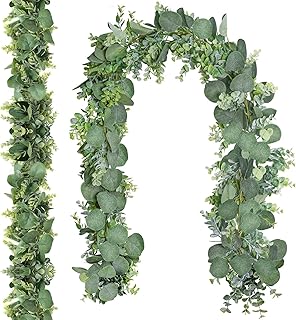 HI NINGER Eucalyptus Garland 6.5' Long Artificial Eucalyptus Leaves Vines, Faux Silk Eucalyptus Garland for Wedding Arch B...