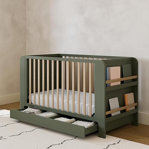 Miniatura 2 de Graco Read-with-Me Cuna convertible 4 en 1 con cajón (Oliva con madera flotante) - Certificado GREENGUARD Gold Se convierte en cama infantil, cama