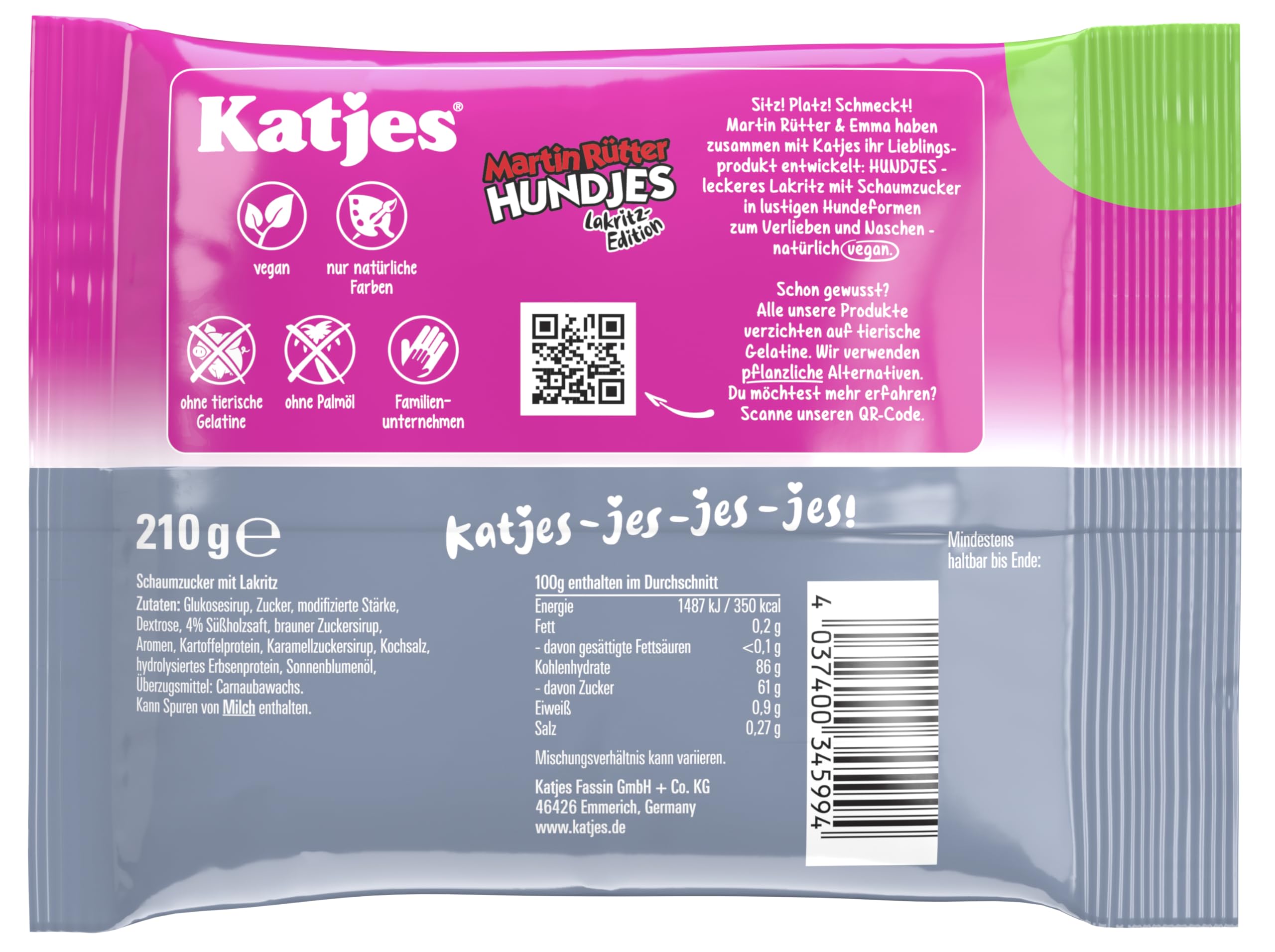 Katjes Hundjes Lakritz Vorratspack – Schaumzucker mit Lakritz, würzig-süße Kombination Mix, Vegan, 16 x 210 g (Packung mit 2)