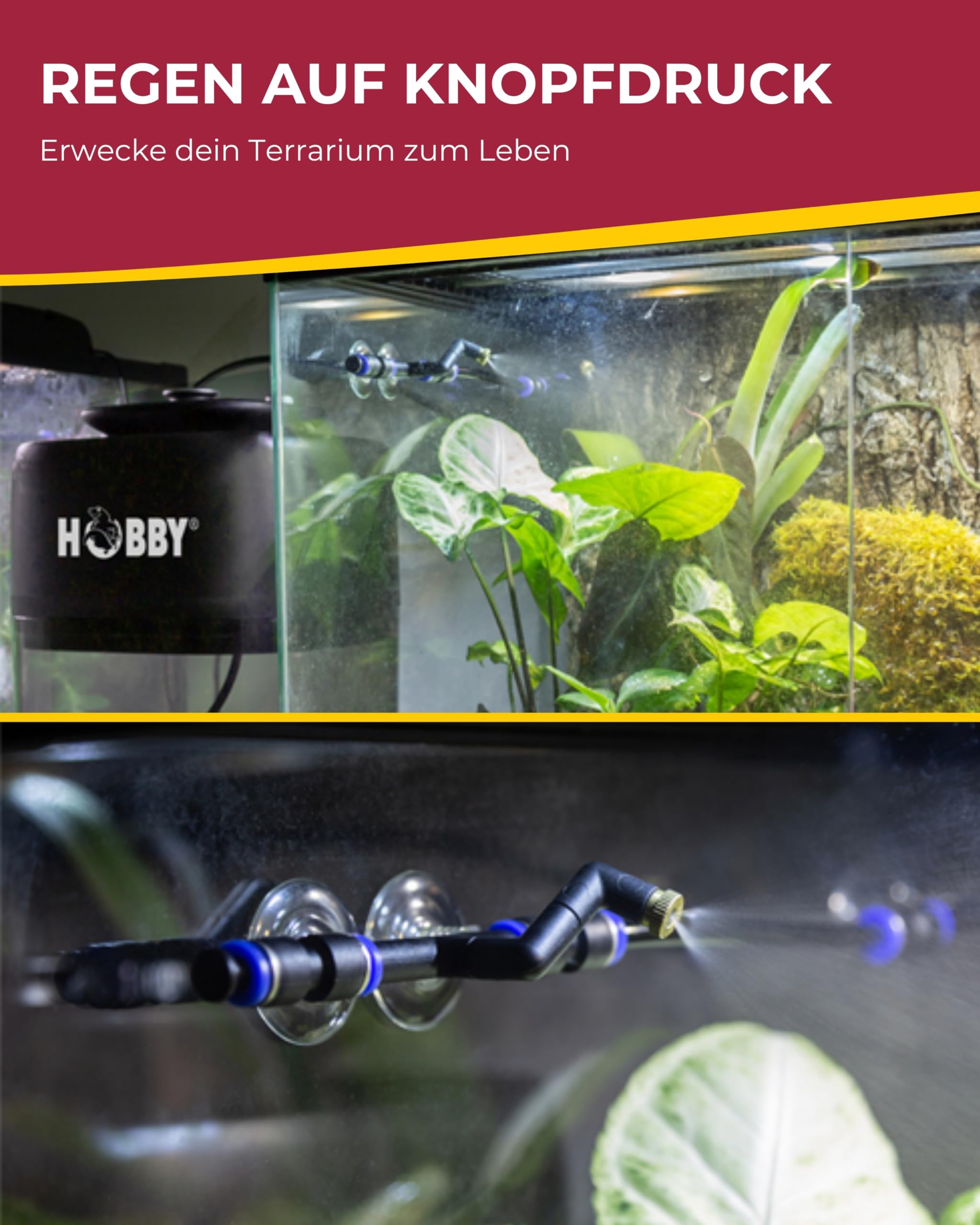 HOBBY Terraristik Easy Rain I automatische Beregnungsanlage für Terrarien I regelbares Beregnungssystem für Reptilien, Amphibien und Pflanzenhabitate I effizientes Befeuchtungssystem mit 9L Wassertank