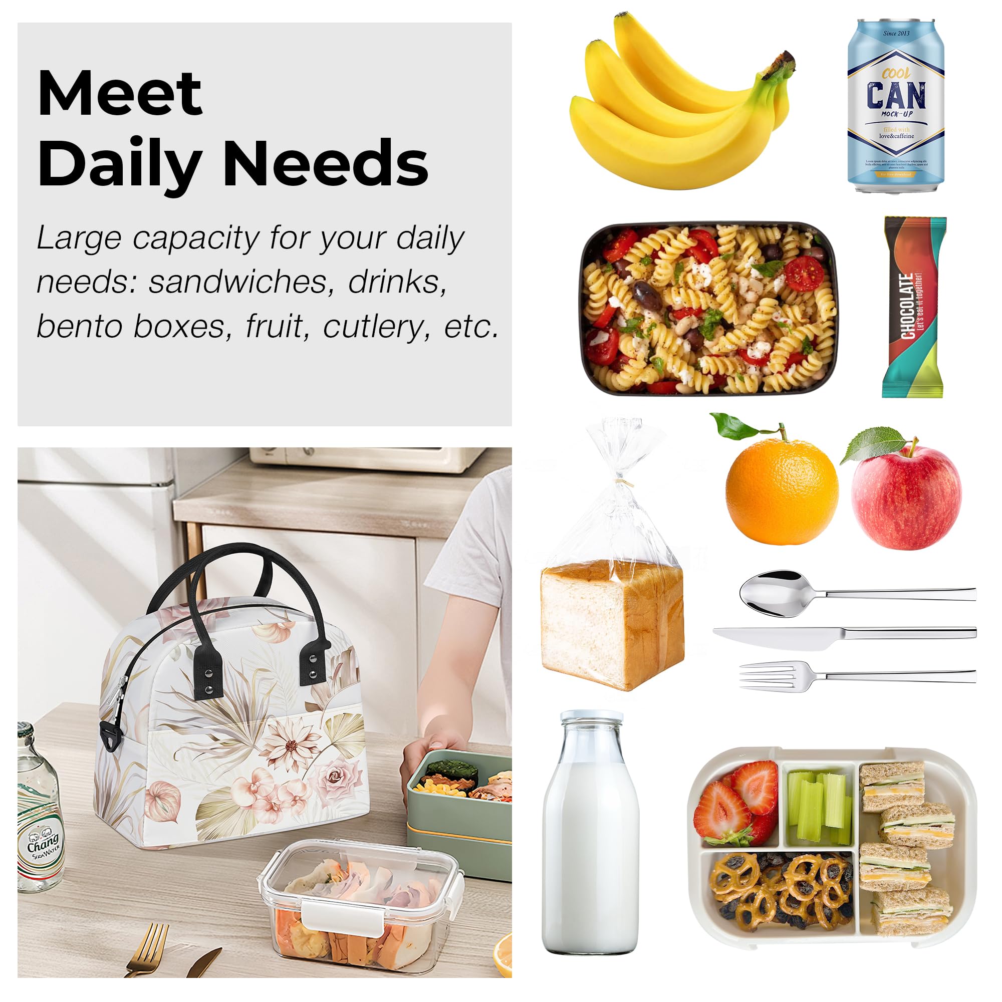 Borsa Termica Porta Pranzo Donna Con Tracolla – Motivo Ape E Margherita, Capienza 10L
