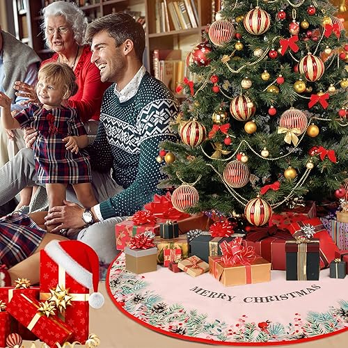 Miniatura 4 de Falda de árbol de Navidad, decoración de árbol de Navidad de 36 pulgadas, falda roja para árbol de Navidad (35.4 in)