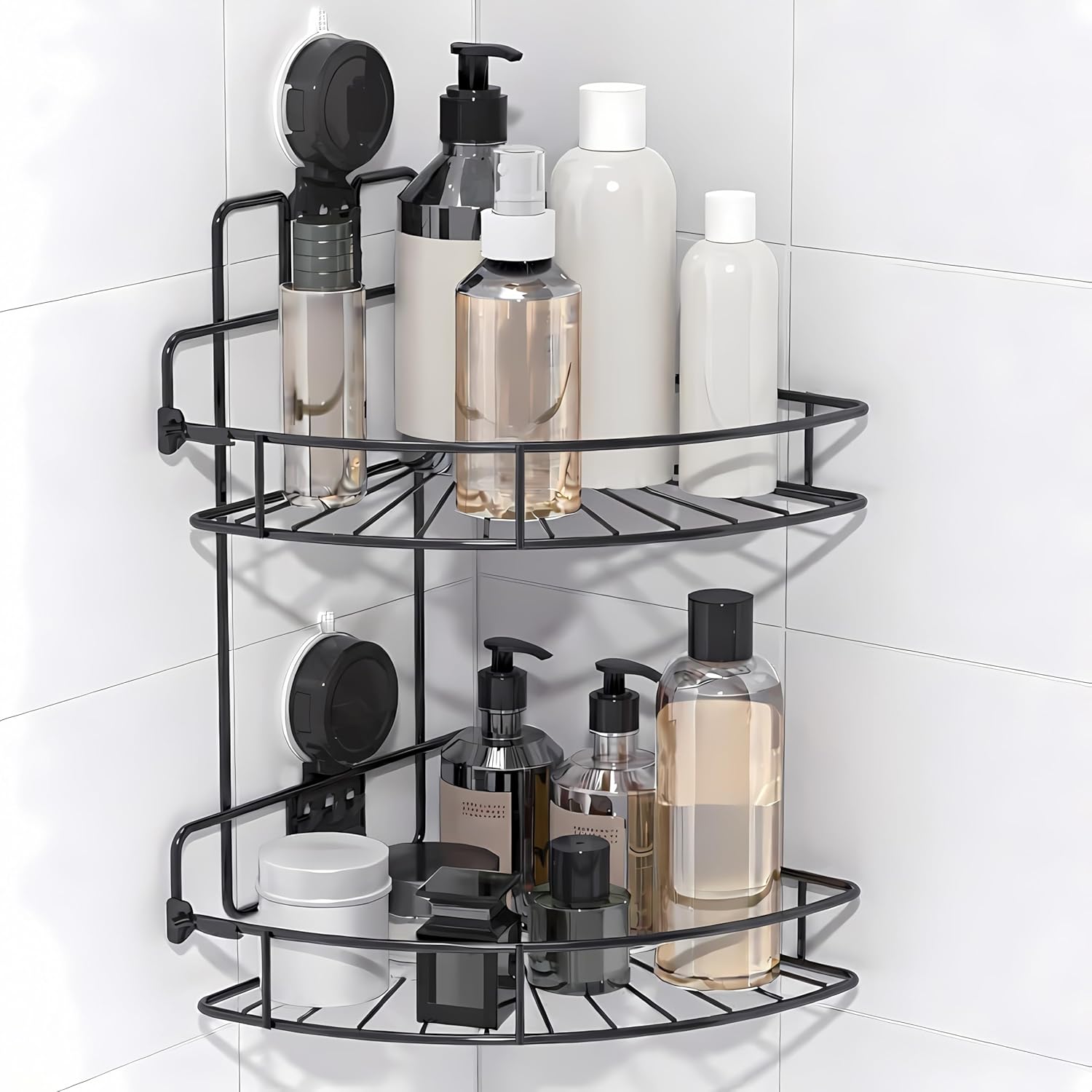 BANGMANG Shower Caddy Suction Cup 2 Pack Suction Shower Shelf NO-Drilling Bathroom Holder Rustproof Bathroom Organizer Black
