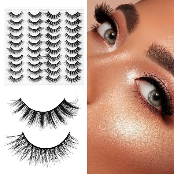 Eyelashes Lashes False Eyelashes Pestanas Lashes Wispy False Lashes Pestanas Postizas Naturales Strip Lashes Eyelash Natural Eyelashes Eyelash Extension 20 Pairs Cat Eye Lashes (Black)
