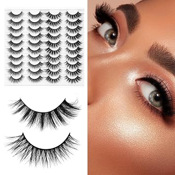 Eyelashes Lashes False Eyelashes Pestanas Lashes Wispy False Lashes Pestanas Postizas Naturales Strip Lashes Eyelash Natural Eyelashes Eyelash Extension 20 Pairs Cat Eye Lashes (Black)