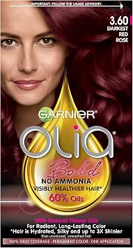 Garnier Olia Ammonia-Free Brilliant Color Oil-Rich Permanent Hair Color, 3.60 Darkest Red Rose Pack of 1 Red Hair Dye Packaging May Vary