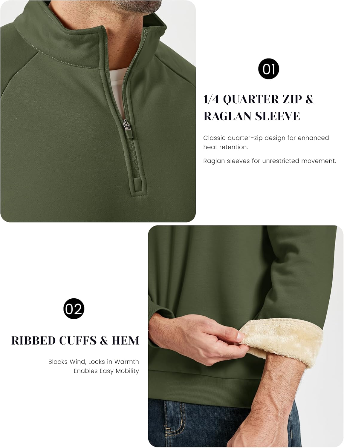 MAGCOMSEN Men's Quarter Zip Pullover Heavyweight Sherpa Lined Sweatshirt Warm Fleece 1/4 Pullover Winter Golf Casual - Image 5